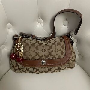 Coach Tan and Brown Signature Shoulder Bag